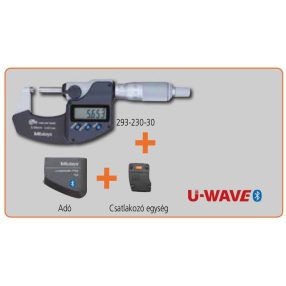   Digitális mikromter U-WAVE Bluetooth készletben 0-25/0,001mm IP65. Mikromter (293-230-30), adó és csatlakozó egység